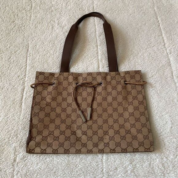Gucci Canvas Monogram Drawstring Mini Vintage Y2K Tote Bag Purse - Picture 1 of 11